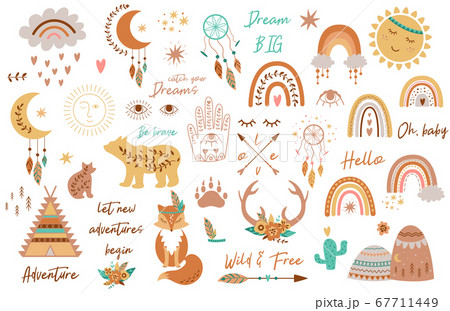 Tribal kids set elements. Boho teepee, rainbow, 67711449