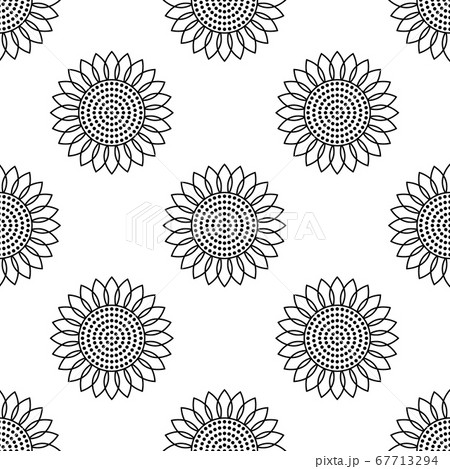 Sunflowers. Vector seamless pattern. Simple flat style. Abstract black elements on a white background. For backdrops decoration, banners, packings, textiles, paper, fabrics, and more creatives designs Sunflowers. Vector seamless pattern. Simple flat style. Abstract black elements on a white background. For backdrops decoration, banners, packings, textiles, paper, fabrics, and more creatives designs 67713294