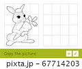Copy the picture by squares and color it quiz learning children game with simple contour illustration of cute bunny holding a carrot for the youngest children. Fun and learning of animals for kids. 67714203