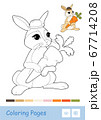 Colorful template and colorless contour image of cute bunny holding a carrot isolated on white background. Wild animals preschool kids coloring book illustrations and developmental activity. 67714208