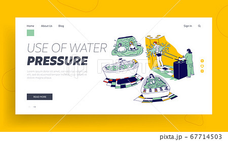 Characters Enjoying Hydromassage in Spa or Sanatorium Landing Page Template. Men or Women Sit in Tub with Gurgling Water 67714503