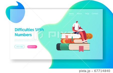 Dyslexia Disorder Diagnosis Landing Page Template. Student Male Character with Textbook in Hands Sitting on Books Pile 67714840