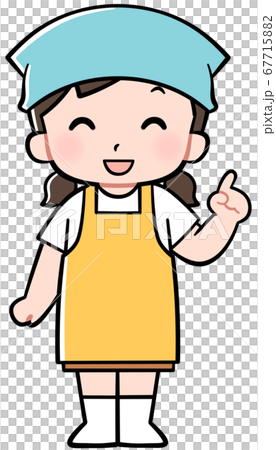 指を差すエプロン姿の女の子のイラスト素材 指を差すエプロン姿の女の子のイラスト素材