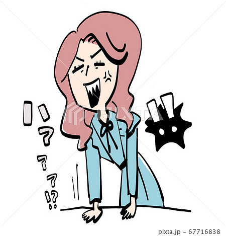 言い返すかきあげ前髪 巻き髪女性のイラスト素材