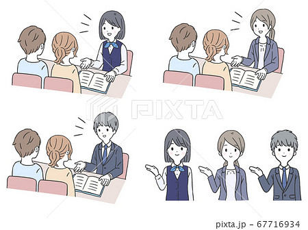 夫婦の客と案内をするスタッフ 67716934