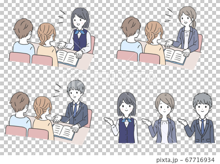 夫婦の客と案内をするスタッフ 67716934
