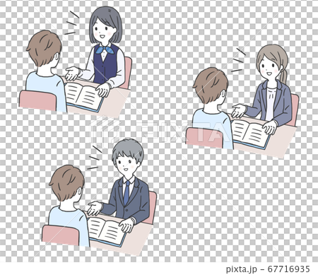 男性客と案内するスタッフ 67716935