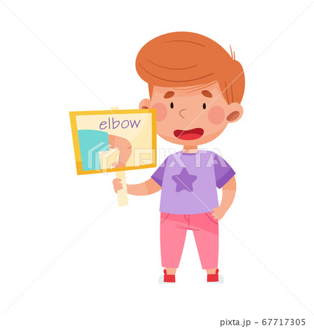 Funny Boy Character Holding Flashcard with Elbow Image Vector Illustration Funny Boy Character Holding Flashcard with Elbow Image Vector Illustration 67717305