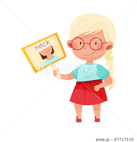 Smiling Girl Character Holding Flashcard with Neck Image Vector Illustration Smiling Girl Character Holding Flashcard with Neck Image Vector Illustration 67717310
