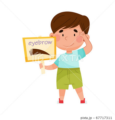 Funny Boy Holding Flashcard with Eyebrow Image Vector Illustration 67717311