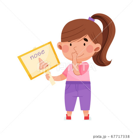 Cute Girl Holding Flashcard with Nose Picture Vector Illustration Cute Girl Holding Flashcard with Nose Picture Vector Illustration 67717338