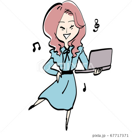 Pcとかきあげ前髪 巻き髪女性のイラスト素材