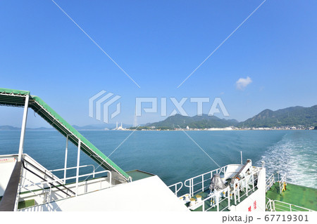 大久野島（うさぎ島）の風景と島へのフェリー航路 67719301