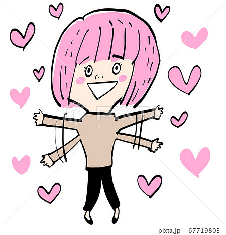 愛情たっぷりのピンクおかっぱのイラスト素材 愛情たっぷりのピンクおかっぱのイラスト素材