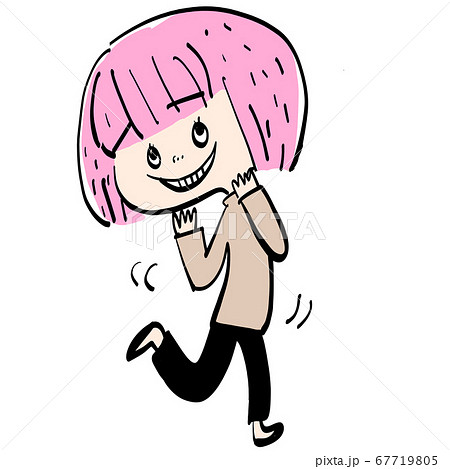 ウキウキのピンクおかっぱのイラスト素材 ウキウキのピンクおかっぱのイラスト素材