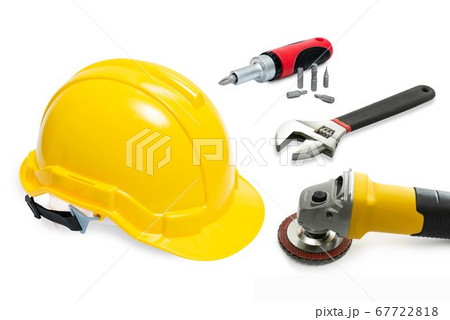 safety helmet and tools on white safety helmet and tools on white 67722818