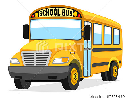 Yellow School Bus Close Up On White Backgroundのイラスト素材