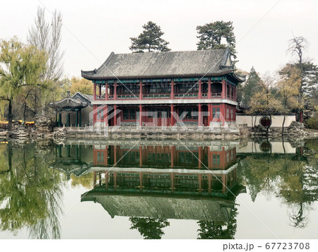 Little pavilions next the lake inside the Imperial Summer Palace of The Mountain Resort in Chengde. 67723708