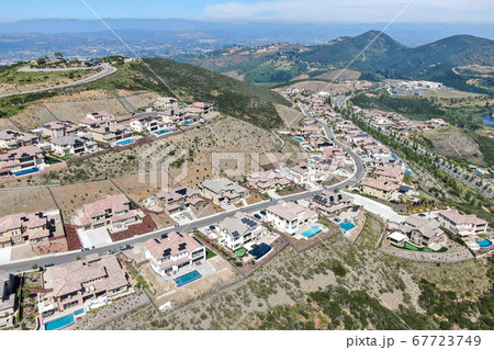 Aerial view of upper middle class neighborhood around Double Peak Park in San Marcos Aerial view of upper middle class neighborhood around Double Peak Park in San Marcos 67723749