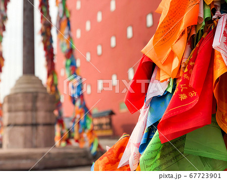 Buddhist color prayer flags at The Putuo Zongcheng Buddhist Temple, Chengde, China Buddhist color prayer flags at The Putuo Zongcheng Buddhist Temple, Chengde, China 67723901