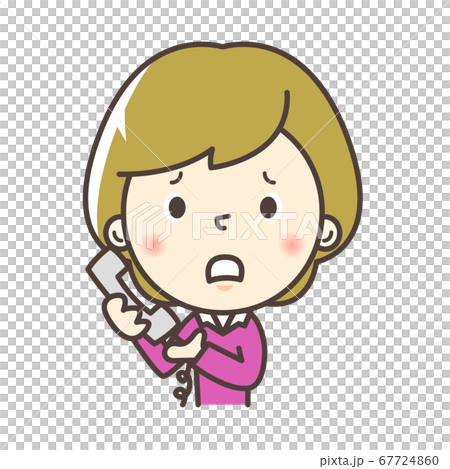 電話をしながら困る女の子のイラストのイラスト素材