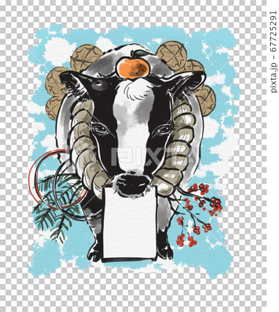 New Year's card material Beef with rice bales Character space blank New Year's card material Beef with rice bales Character space blank 67725291