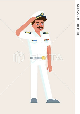 Ship captain military character saluting on white 67725449