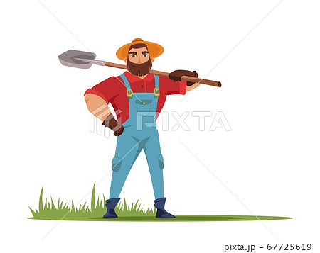 Male farmer holding shovel in hand illustration 67725619