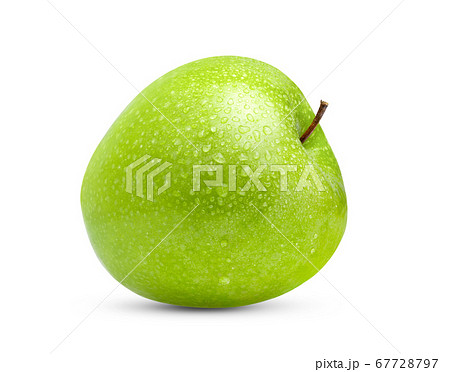 fresh green apple on white background with water 67728797