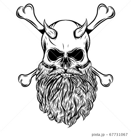 Horned skull with beard and crossed bone - Stock Illustration [67731067] -  PIXTA