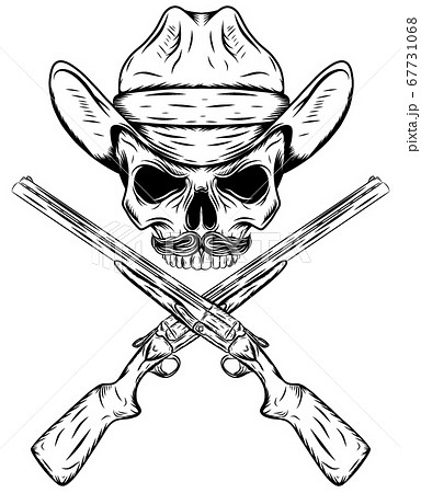 Skull cowboy in western hat and crossed gun 67731068