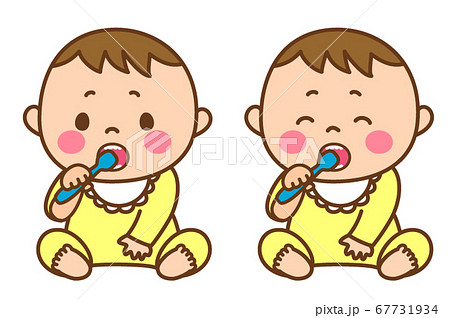 歯磨きする赤ちゃんのイラスト素材