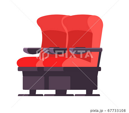 Cinema seats vector illustration. Cartoon movie theater comfortable chair isolated clipart on white background. Red modern armchair for auditorium and concert hall design element. 67733108