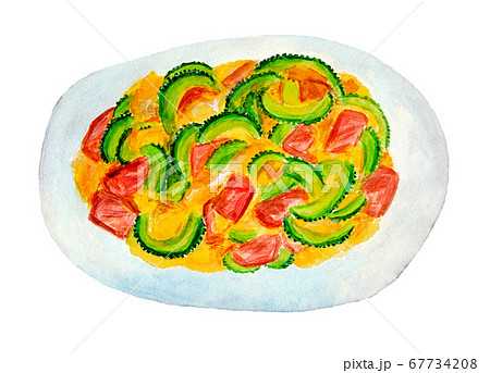 ゴーヤチャンプル 水彩画 のイラスト素材