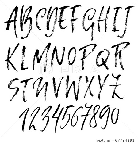 Hand drawn font made by dry brush strokes. Grunge style alphabet. Handwritten font. Vector illustration. 67734291