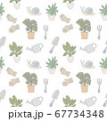 seamless pattern garden tools with tree background 67734348