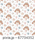 seamless pattern cute girl with cat background 67734352