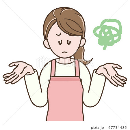手を広げてがっかりする若い主婦のイラスト 手を広げてがっかりする若い主婦のイラスト 67734486
