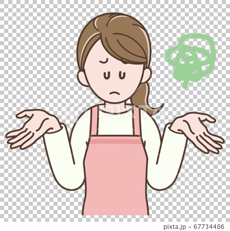 手を広げてがっかりする若い主婦のイラスト 手を広げてがっかりする若い主婦のイラスト 67734486