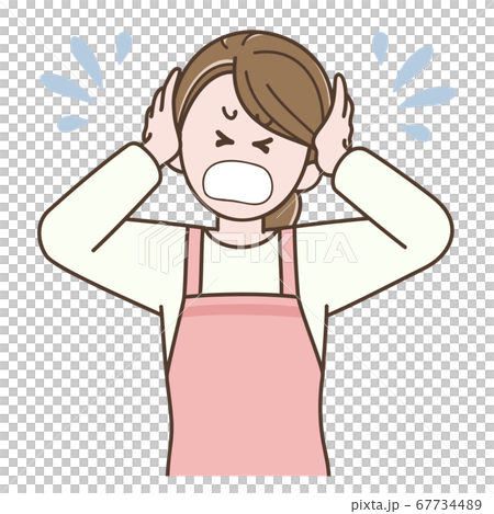 頭を抱えて嘆く若い主婦のイラストのイラスト素材