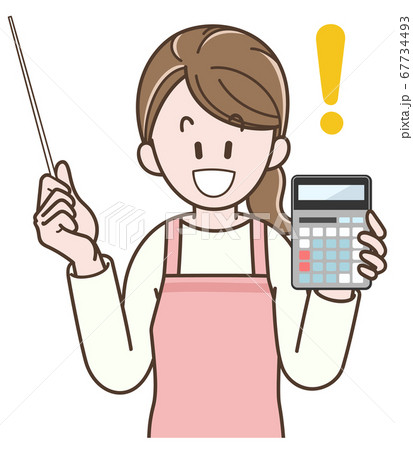 電卓を持つ若い主婦のイラスト 67734493