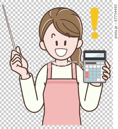 Illustration of a young housewife with a calculator Illustration of a young housewife with a calculator 67734493