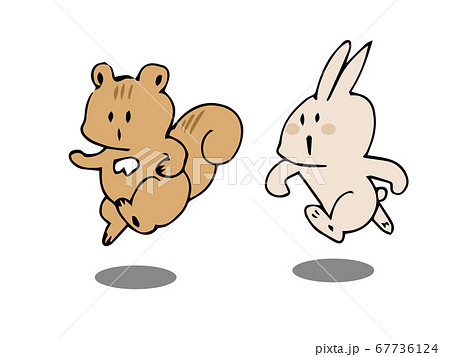 ジャンプするリスとウサギのイラスト素材