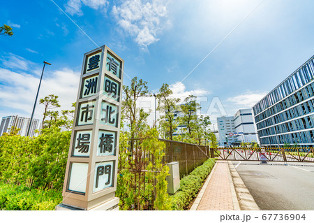 東京の都市風景 豊洲市場 有明北橋門 67736904