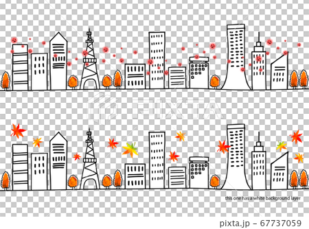 秋の街並みと新型コロナウイルスのイラストセット 秋の街並みと新型コロナウイルスのイラストセット 67737059