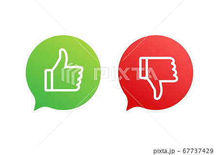 Flat green button on red background. Ok sign. Trumb up, great design for any purposes. Social media concept. Vector stock illustration. 67737429