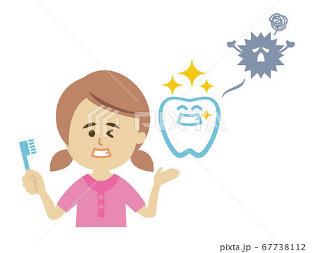 上手な歯磨きで虫歯を寄せ付けない女の子のイラストイメージのイラスト素材