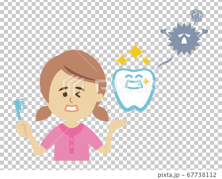 上手な歯磨きで虫歯を寄せ付けない女の子のイラストイメージ 67738112