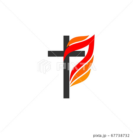 Christian symbols. The logo of the church. The cross of Jesus, the flame of fire as a symbol of the Holy Spirit. 67738732