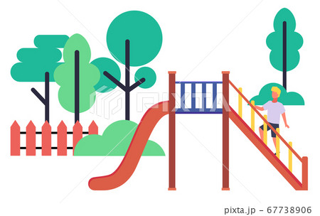 Children playground illustration. Child climbs to the slide. Summer leisure, vacation, holidays 67738906